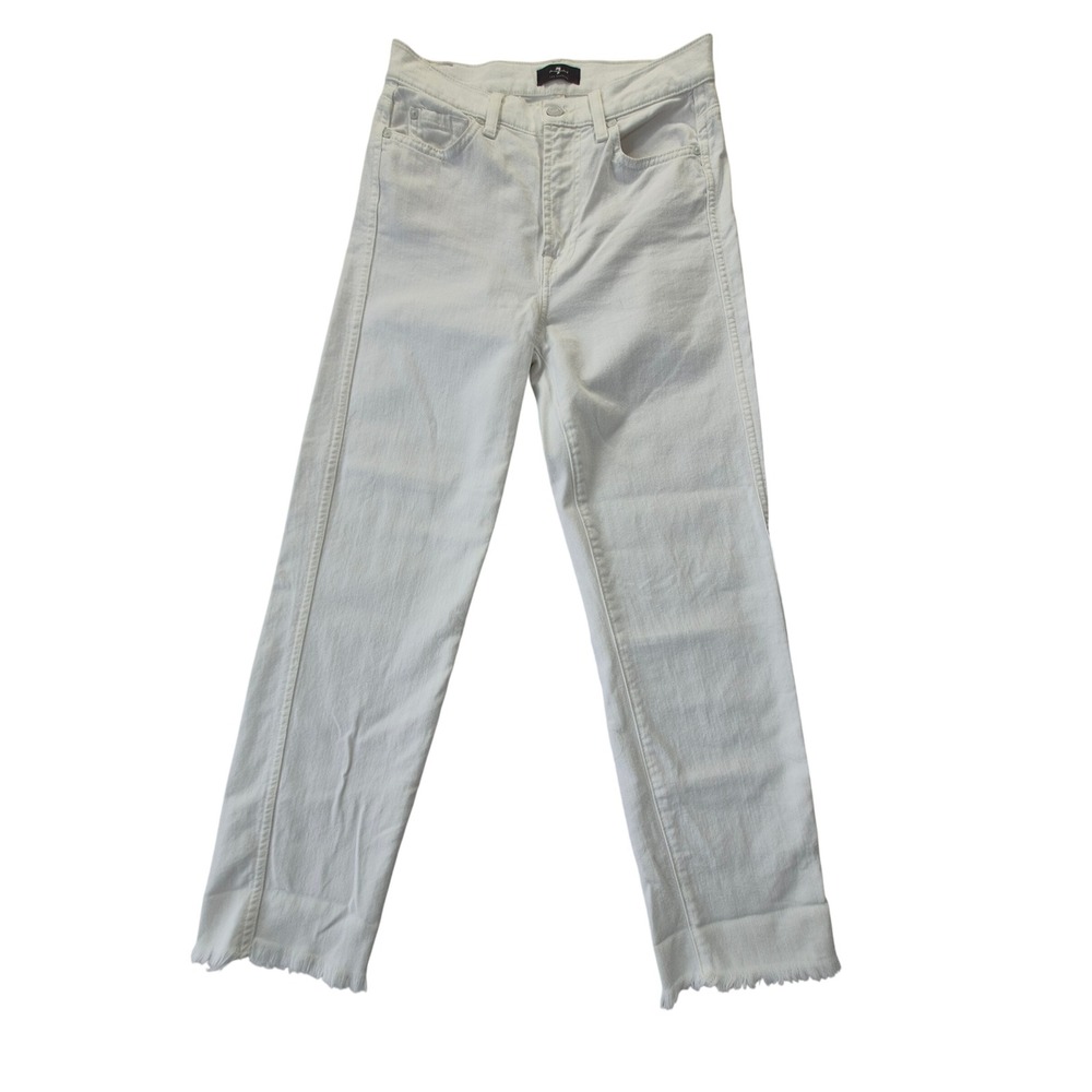 7 For All Mankind High Waist Straight Leg Raw Hem Jeans White Size 27